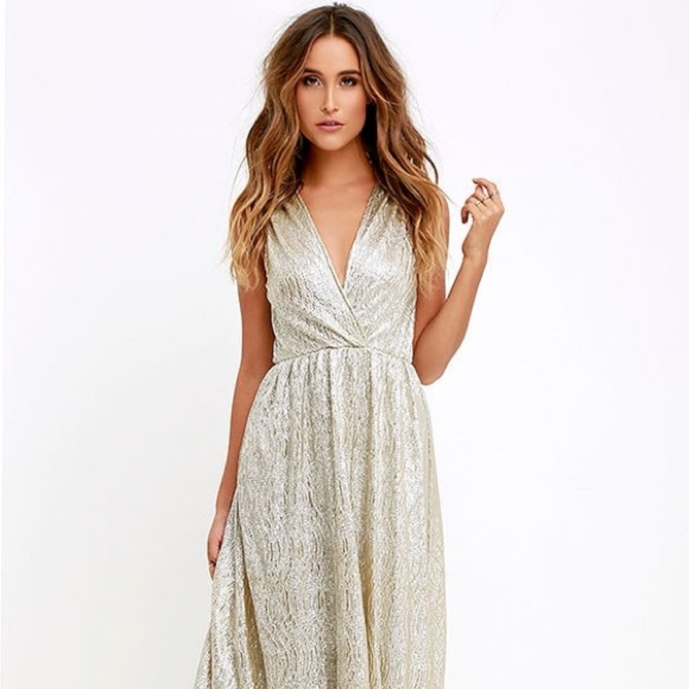 ALL THAT SHIMMERS IS GOLD LIGHT GOLD MAXI DRESS